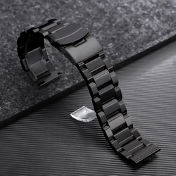 Stainless Steel Watch Band with Folding Buckle - Adjustable Strap - 20mm (Black)