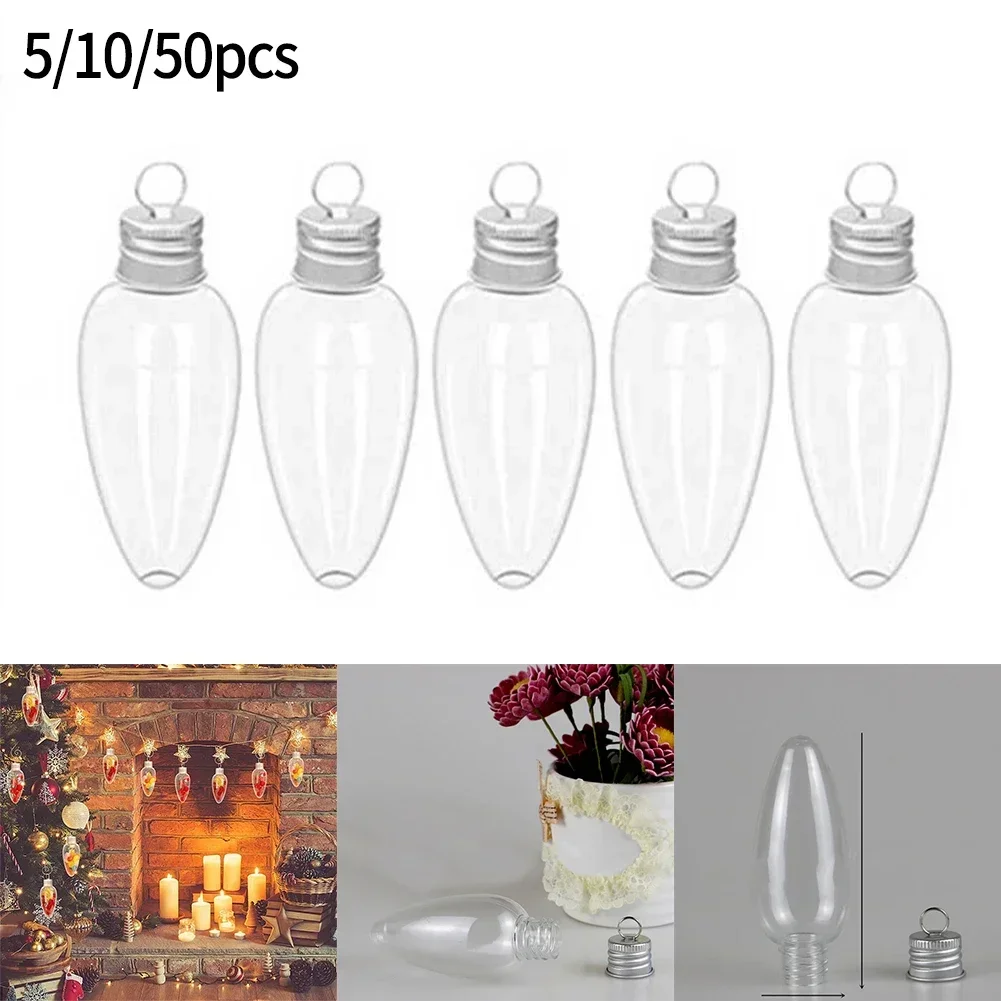 Light Bulb Shaped Refillable Bottles Christmas Ornaments Plastic Candy Containers DIY Christmas Ball Plastic Baubles 50/10/5pcs