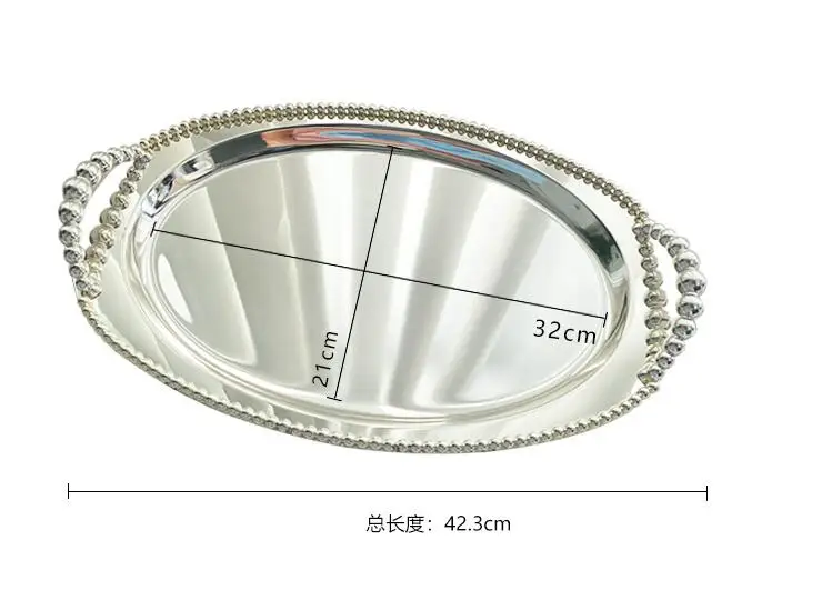 Silver Metal Serving Tray for Home Storage, Decorative Cake Stand with Handles, Cutlery Storage Orgnizer, Oval and Rectangle