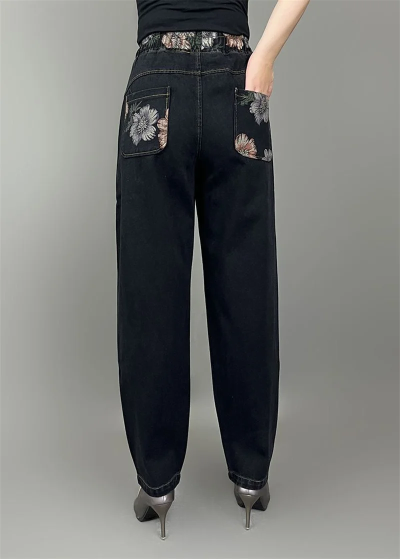 Plus Size 3XL Fat Fleece Jeans For Women Straight Trousers Wide Leg Loose Fit Tight Elastic Waist Slimming For Women Denim Pants