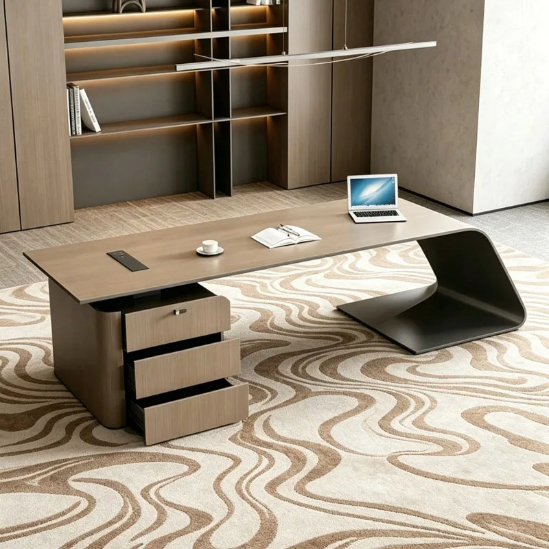 Scrivania da Ufficio Moderna di Lusso in Legno, Scrivania Direzionale con Spazio di Archiviazione, Design Decorativo, Arredamento Trendy - immagine 6