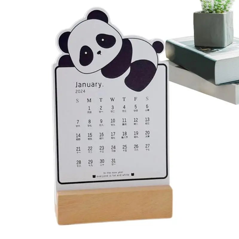 

Funny Animal Desk Calendar Removable Panda Monthly Stand Up Calendar Portable Table Calendar With Wooden Base For Planning To-Do