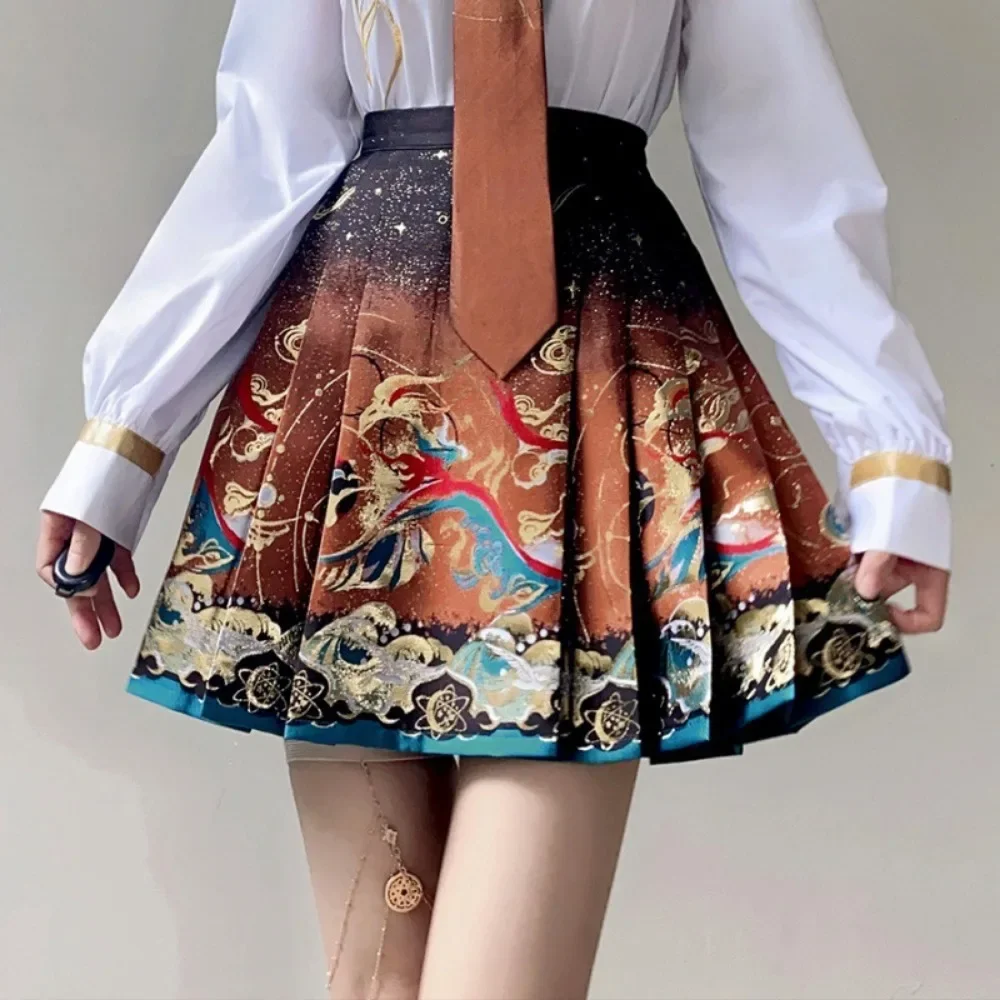 Skirt Women Clothing Vintage Fashion Casual Elegant Streetwear Ethnic Style Horse Face Skirt Chinese Style Summer Print