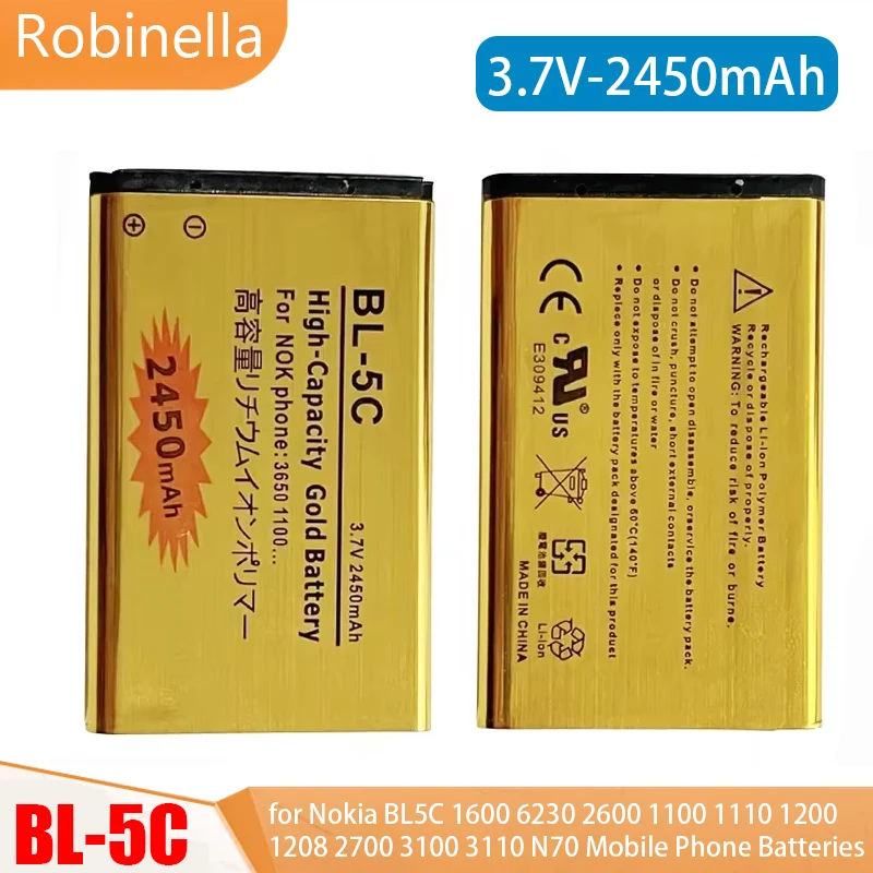 BL-5C Batteria 3.7V Batterie ricaricabili agli ioni di litio BL5C 2450mAh per Nokia 2600 1100 1110 1112 2610 6230 6630 Telefono cellulare BL-5C
