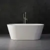59 Acrylic Freestanding Bathtub Contemporary Soaking Tub with Brushed Nickel Overflow and Drain White Anti slip design 1
