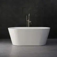59 Acrylic Freestanding Bathtub Contemporary Soaking Tub with Brushed Nickel Overflow and Drain White Anti slip design 1
