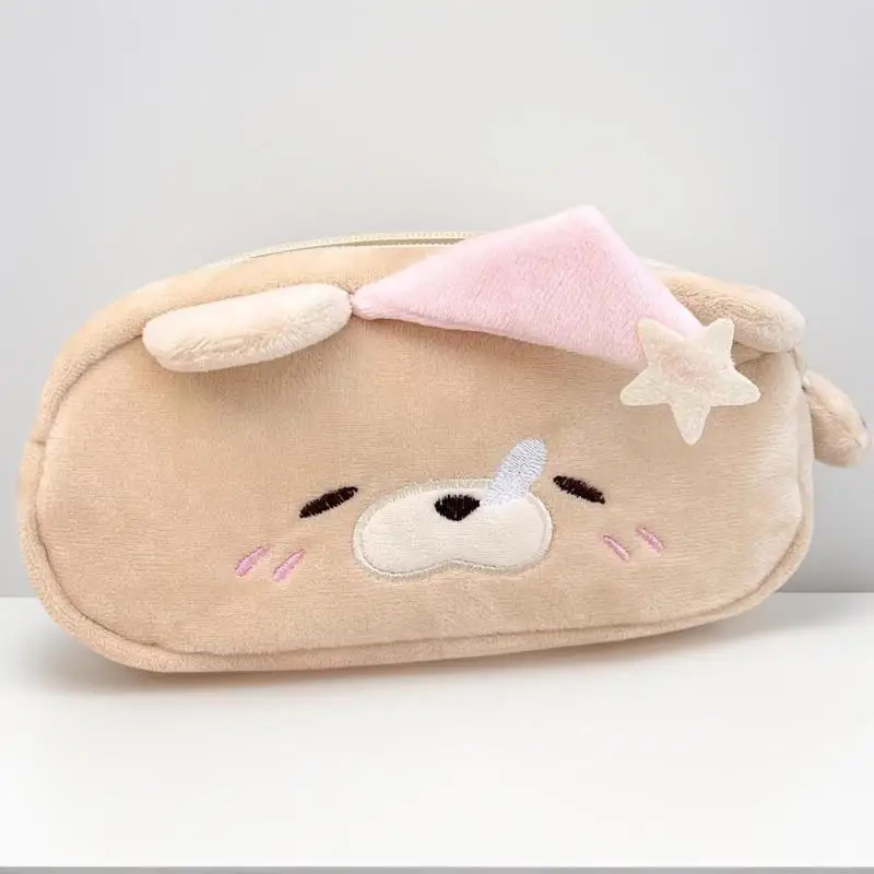 **1PC 플러시 리틀 베어 리틀 피그 연필 케이스 귀여운 메이크업 가방 대용량 휴대용 문구류 보관 주머니 지퍼 펜 케이스