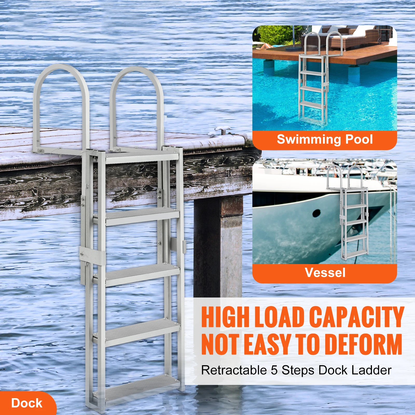 Aluminum Adjustable Height Swim Ladder for Pool Lake Marine
