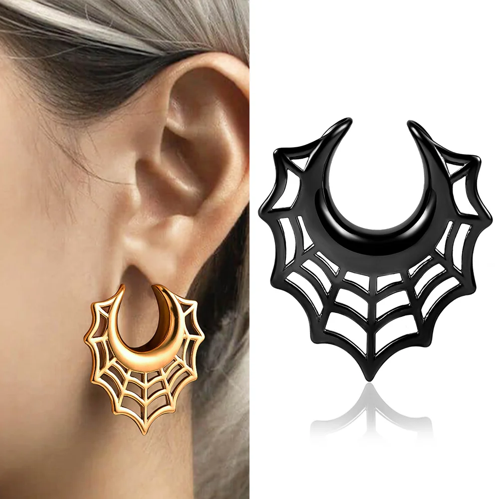 

Vankula 2pcs Cool Spider Web Saddle Plugs Gauges Tunnels 316 Stainless Steel Body Piercing Jewelry Hypoallergenic