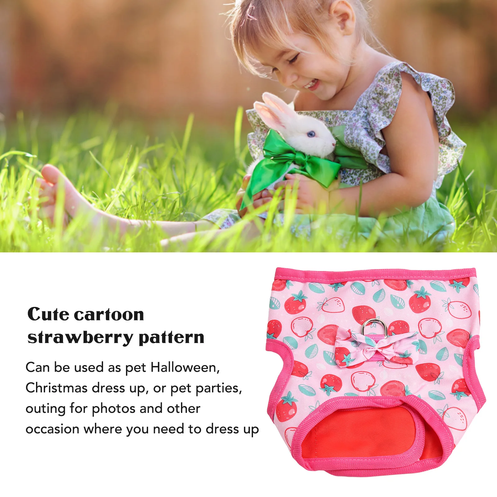 Rabbit Harness Dress Pink Cartoon Strawberry Printing Dyeing Soft Breathable Rabbit Clothes Leash With Tow Rope For Hamster