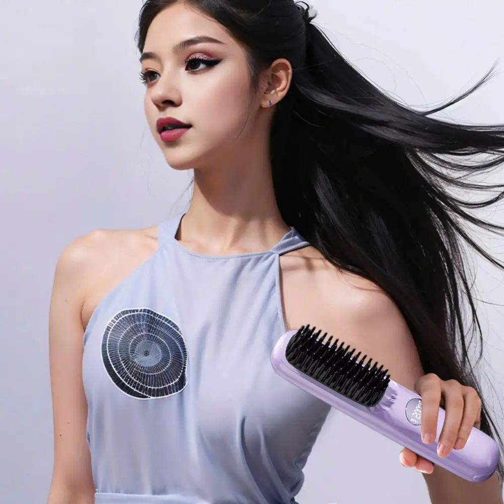 Hair Straightening Brush Portable Cordless Hair Straightener Brush with Lcd Display Usb Rechargeable Fast Heating for Curly