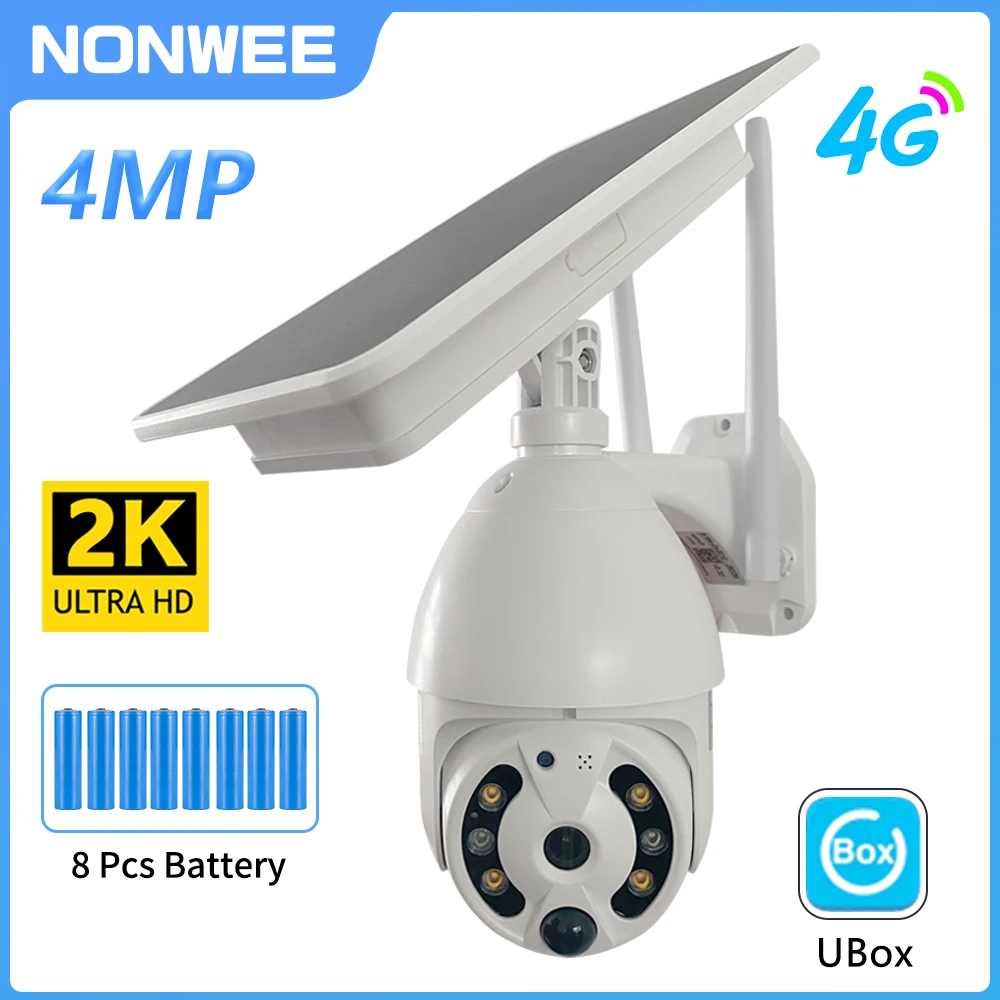 Telecamera Di Sicurezza Solare Esterna 3G 4G Sim Card Wifi Videosorveglianza Alimentata A Batteria Ricaricabile 4Mp Ptz Cctv Pir Motion Ubox