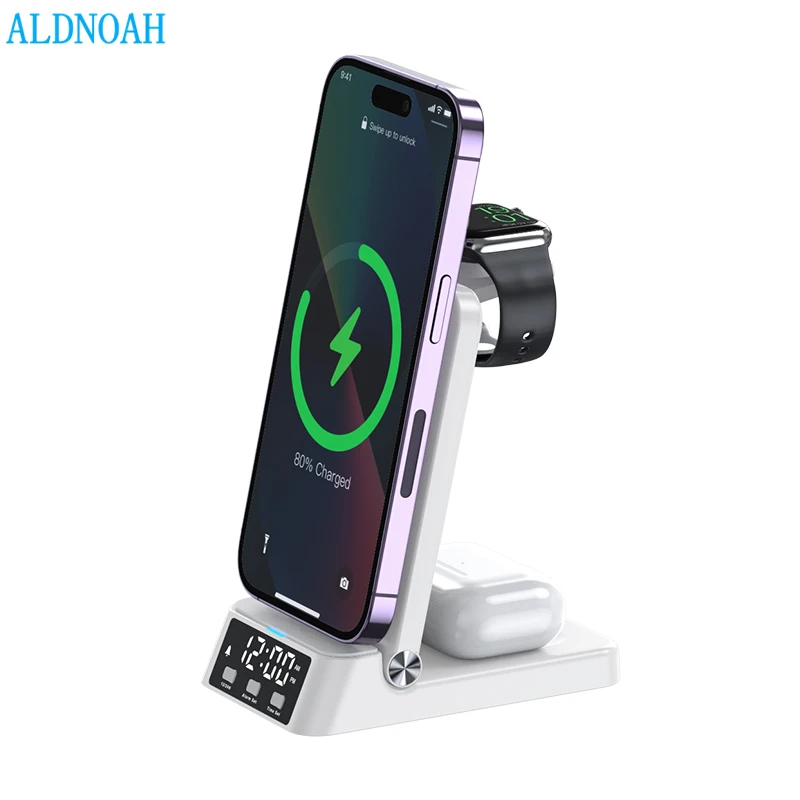 

Беспроводное зарядное устройство 4 в 1 с будильником для iPhone 14 Pro Max 13 12 Mini 11 XS XR iWatch 8 7 SE 6 AirPods 3 Pro 2, быстрая зарядка