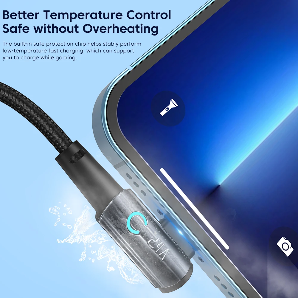 Toocki-2,4a 라이트닝 USB 고속 충전 케이블, 아이폰 14 13 12 프로 맥스 아이패드용 충전 케이블, LED 디스플레이 케이블, 아이폰 데이터 코드