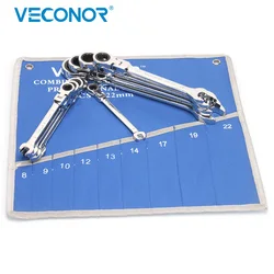 8-22mm Keys Ratchet Wrench Spanner Set of Tools Combination Wrench Multitools Storage Pouch 72-Tooth Hand Tools Mirror Finish