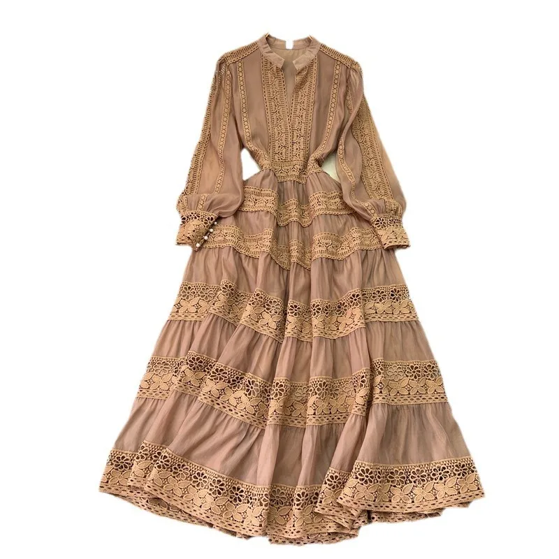 Plataz Retro Lace High-End Morning Robe Engagement Dress Hanging Neck Hollow Embroidery With Dress