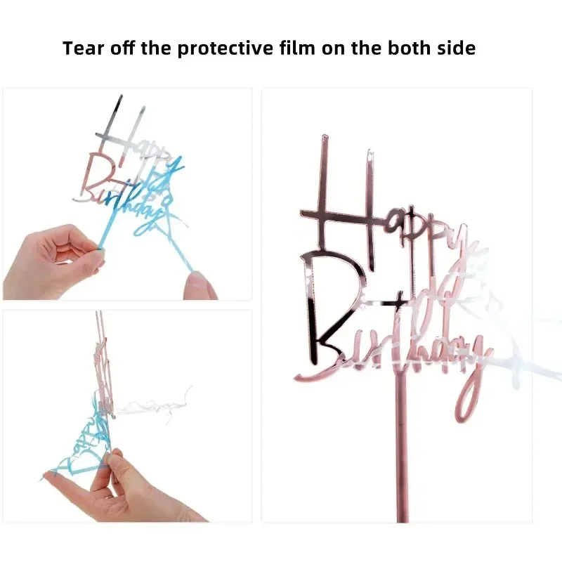 Acrylic Happy Birthday Cake Topper Heart Cake Decoration  Baby Shower Party Kids Favors Decoration Supplies Birthday Decoration