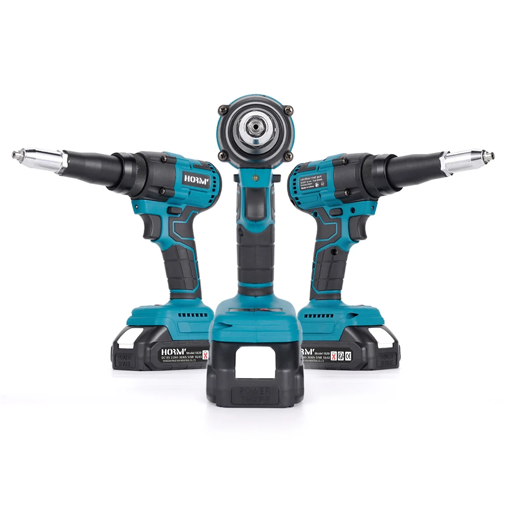 Hormy Brushless Electric Rivet Gun 11000N Cordless Rivet Nut Gun LED Auto Drill Rechargeable Power Tool For Makita Battery