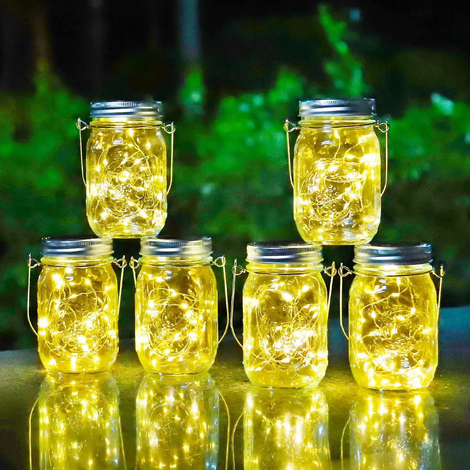 20 LED Solar Mason Jar Lights Waterproof Fairy Firefly Jar Lid with Handles Lights For Patio Garden Wedding Decoration (No Jar)