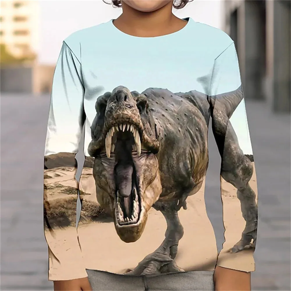 

Children's One Piece Tshirt Clothes with Dinosaur for Children Girls Long Sleeve Dinos Tee Shirts 3D Print Korean Style Clothing