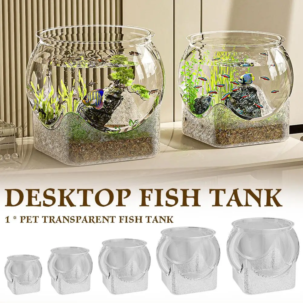 Transparent PET Fish Tank Round Desktop Aquarium For Betta Fish Turtle Hydroponic Plant Vase Shatter Resistant Easy Clean Decor
