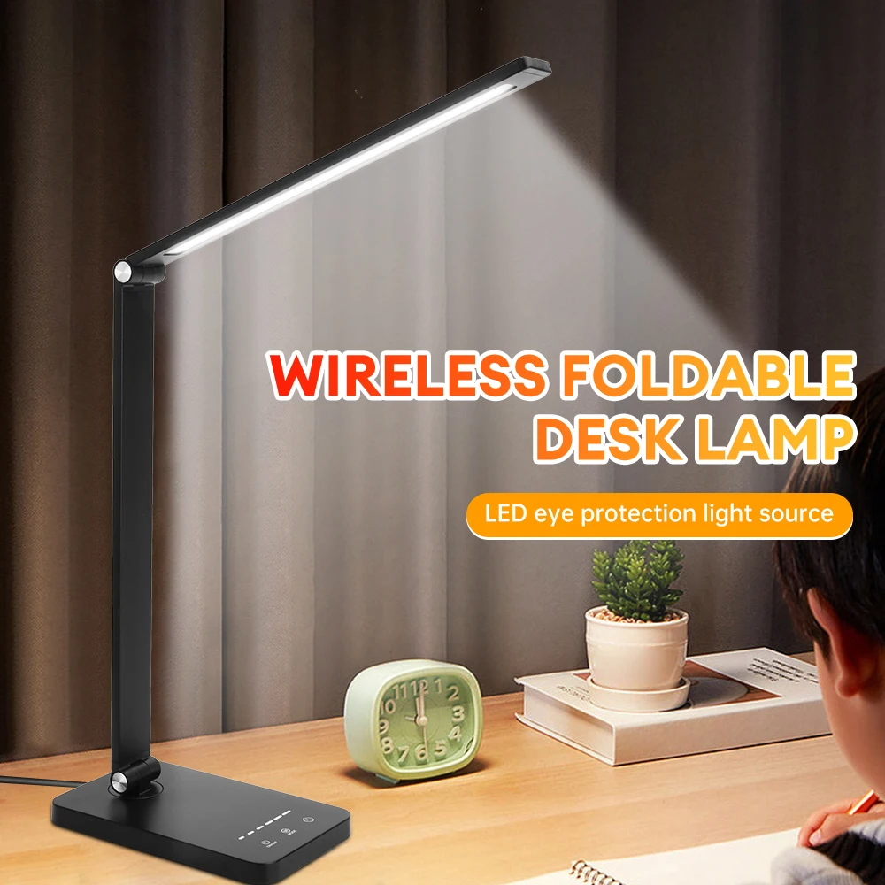 LED Desktop Reading Lamp Cordless USB Charging Eye Protection Folding Table Lamp 5 Modes Flexible Bedside Night Light For Study
