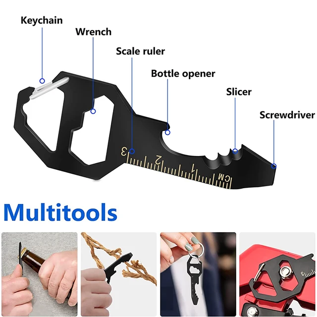 Stainless Steel Multi-Tools Self Defense Keychain Bottle Opener Metric Ruler Screwdriver EDC Gadget Universal Pocket Tools 2