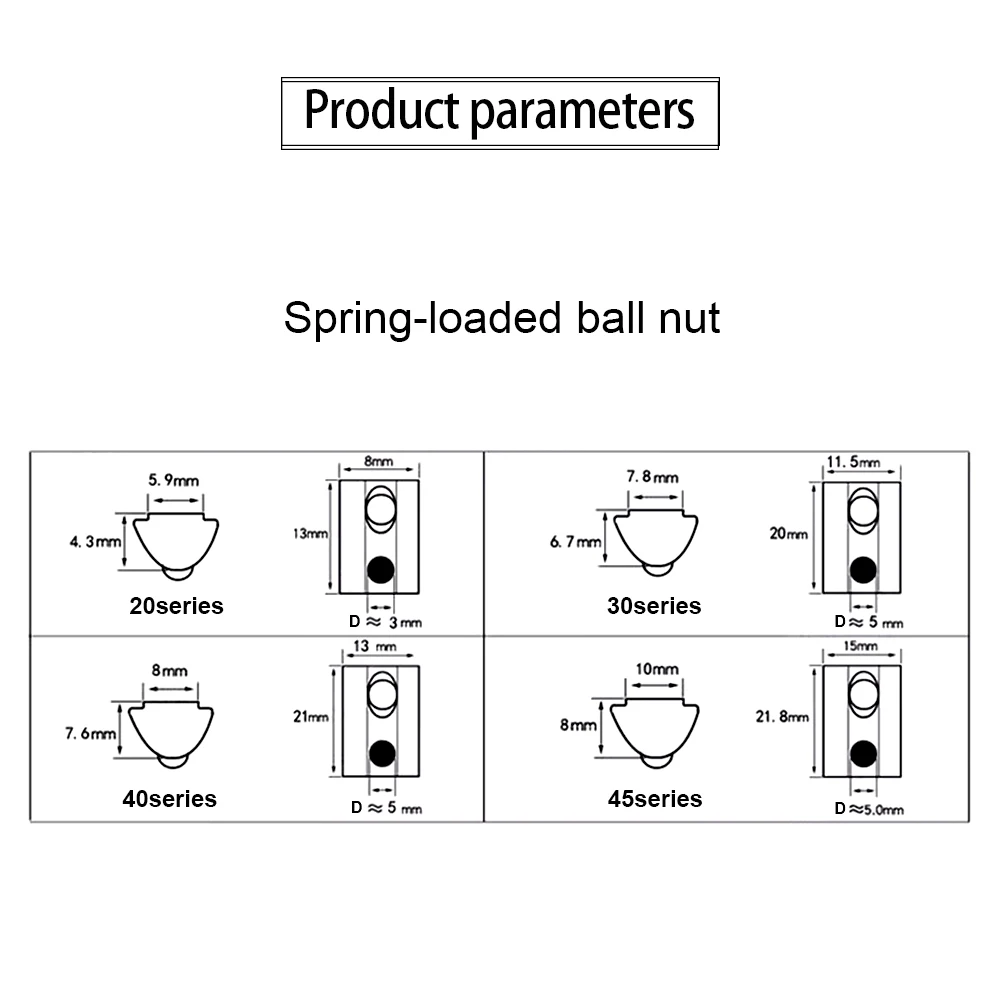 T Block Sliding Nut M3 M5 M6 M8 Zinc/Nickel Plated Roll in Spring T-nut With Ball 5-10pcs For 20 30 40 45 Aluminum Profile Slot