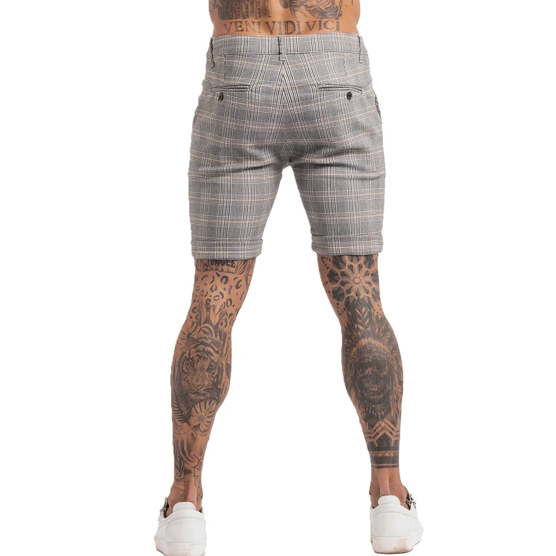 Men's Shorts Homme Summer Elastic Waist Plaid Short Skinny Fit Fashion Brand Fitness Shorts for Men Casual Stretchy Chinos