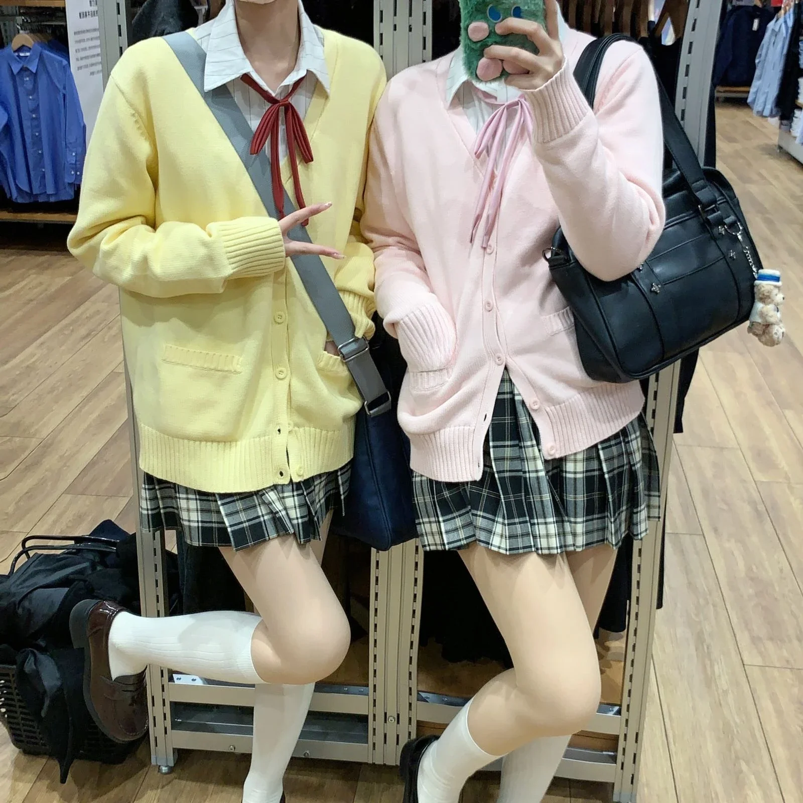 Anime Yellow Knitted Cardigan 2025 Spring and Autumn New JK Knitted Shirt Coat Long Sleeve V-neck Women's Cardigan Top 2