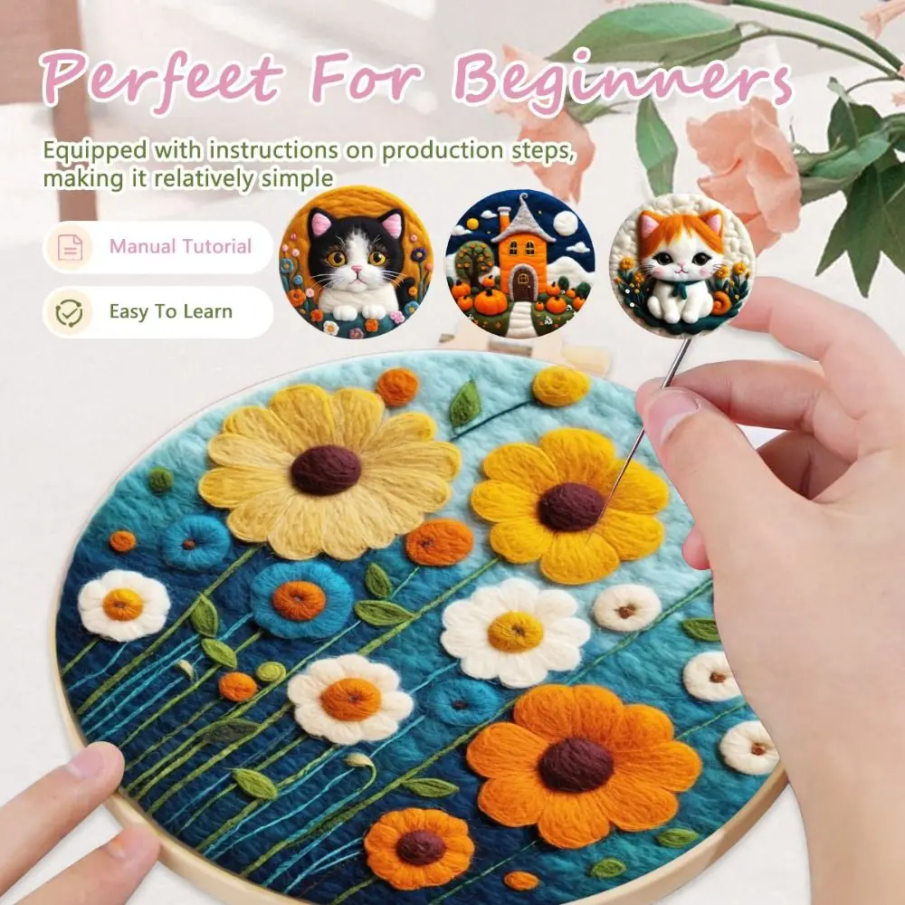 Halloween Cute For Beginner Needle Felting Painting with Frame Kit Castle Cat Handmade Felt NeedlesPumpkin DIY Gift Leisure Time