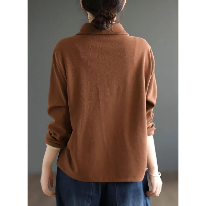 Women's Clothing 2023 Autumn Winter New Simplicity Versatile Spliced Button Doll Neck Long Sleeve Solid Color Commuting Shirt