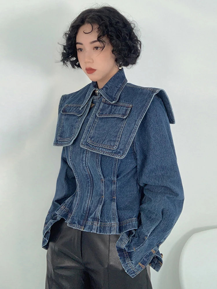 eam] Loose Fit Blue Pocket Denim Big 
