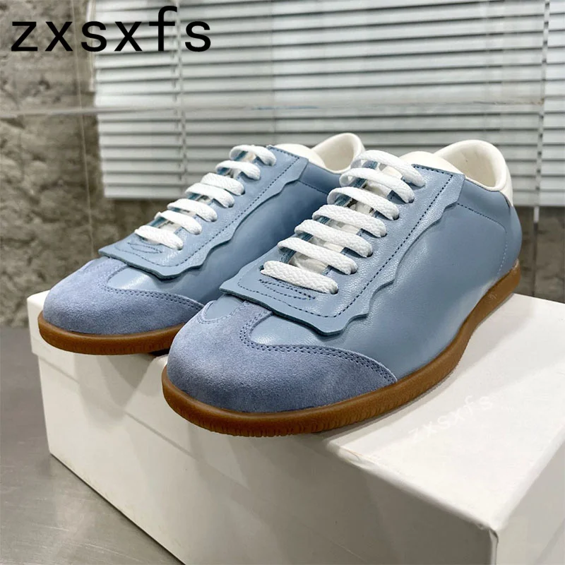 

2023 брендовые дизайнерские новые Кожаные Замшевые Лоскутные туфли на плоской подошве женская повседневная обувь на шнуровке с круглым носком на толстой подошве для прогулок