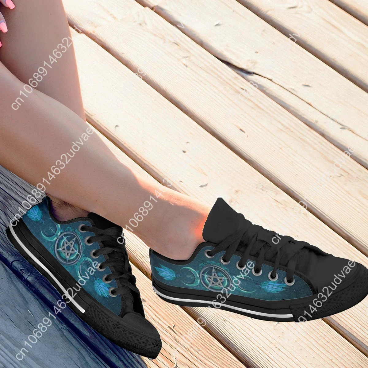 Classic Women Vulcanized Shoes Pagan Wiccan Witch Pattern Canvas Comfortable Flats For Girls Light Lace Up Sneakers