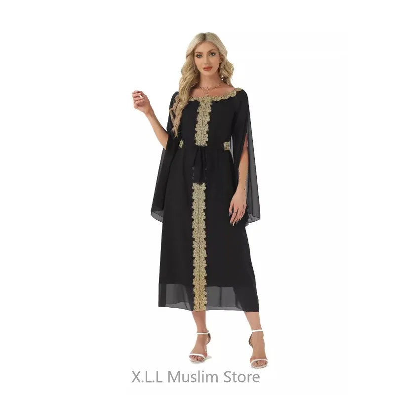Fashion Lace Muslim Party Dress For Women Prayer Garment Abaya Dubai Luxury Modest Summer Kebaya Kaftan Robe Femme Musulmane