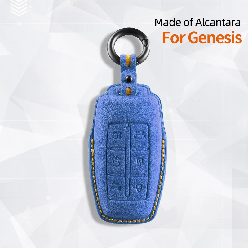 

For Genesis G70 G80 G90 2017 2018 2019 2020 6Buttons Alcantara Car Key Case Cover Auto Protector Accessories