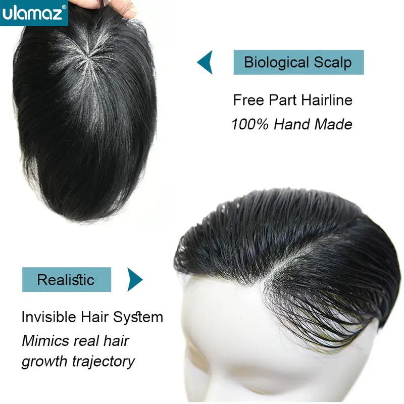 Biological Scalp Toupee Man Wig Microskin Male Hair Prosthesis