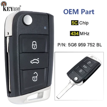 Keyforkess 434MHz 5C Chip 5G6 959 752 BL OEM Parts Keyless-Go Flip Remote Key Fob per volkswagen Golf7 MK7 Polo Seat Tiguan Touran