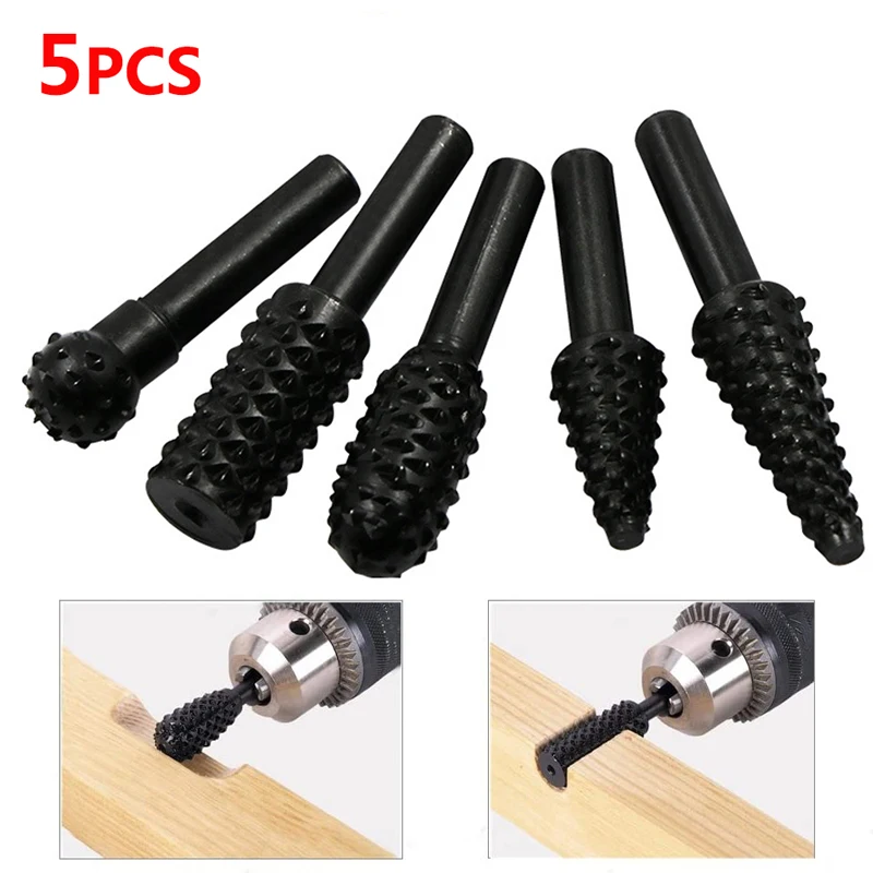 

5PCS Drill Bit Set 1/4'' 6mm Shank Rotary Cutting Tools For Grinding Woodworking Knife Wood Carving Tool Burr Set