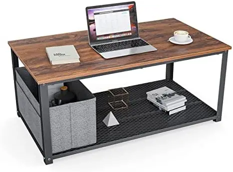 

Кофейный столик 22,8 дюйма с подвижным ящиком для хранения для гостиной, акцентная мебель с деревянным дизайном и металлической рамкой, простая сборка,