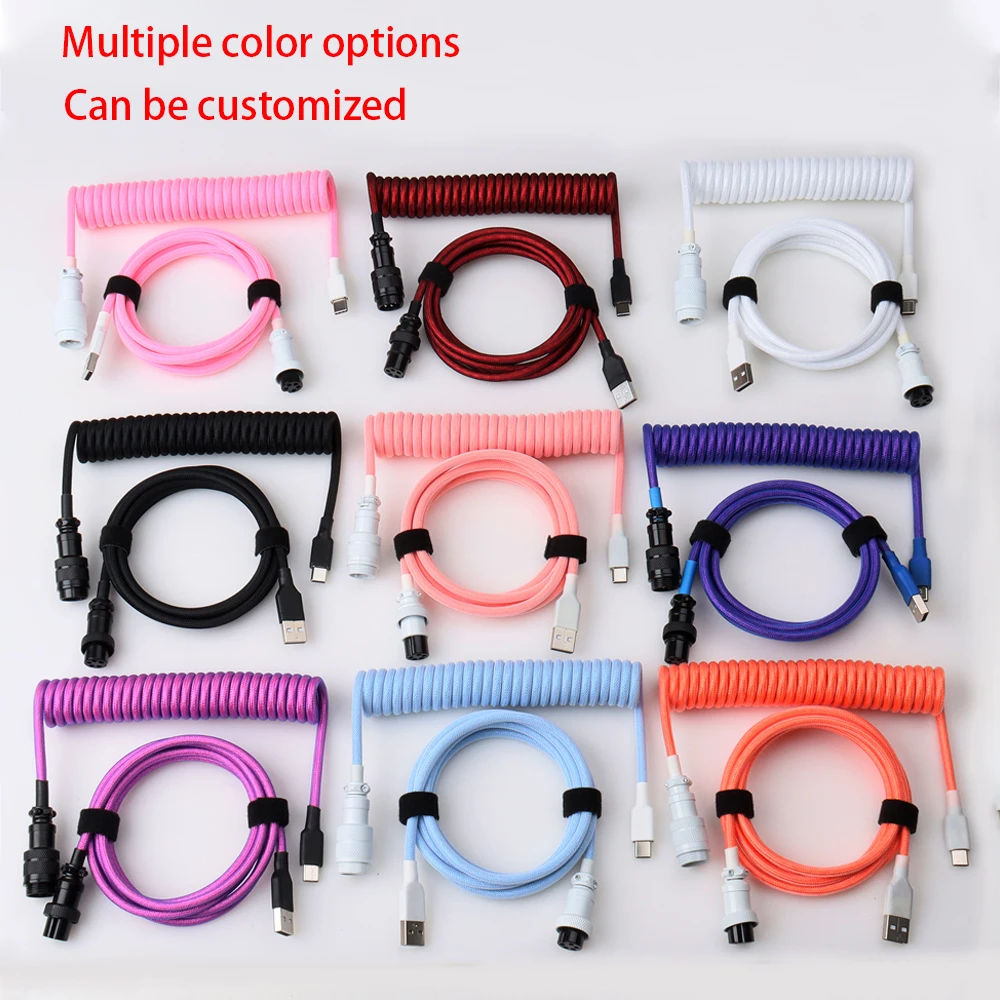 Lano Cabo Enrolado Micro Usb tipo c Flexível Gaming Keyboard Duplo-sleeved Fio com Destacável Gx16 Aviador Conector de Carregamento