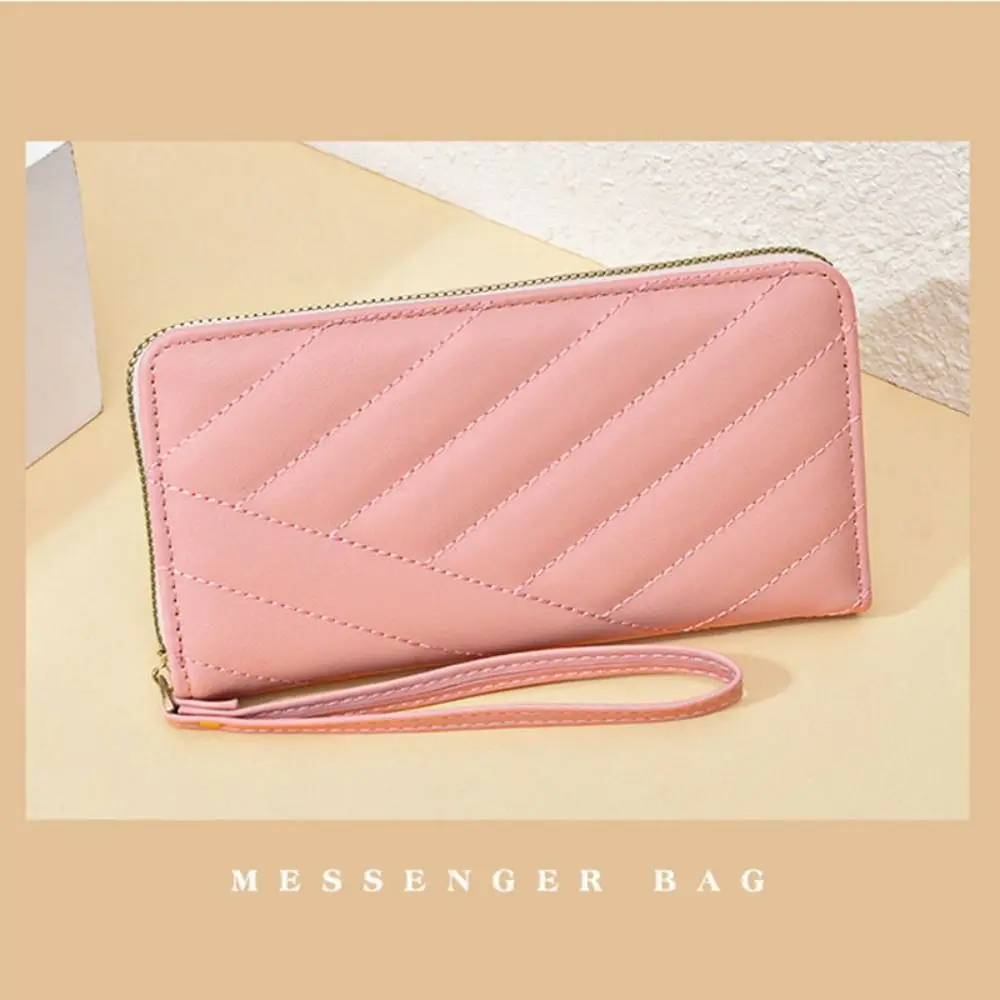 Solid Color Women Long Casual Wallet PU Leather Zipper Lady Purse Large Capacity Fashion Wrist Bag Money Bag