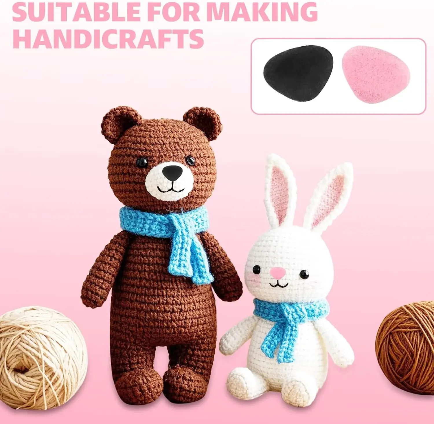32 Stück Sicherheitsnasen für Amigurumi-Puppen aus Kunststoff zum Häkeln mit Unterlegscheiben, Kuscheltiere, Häkelnase, Puppenzubehör – Detail 5