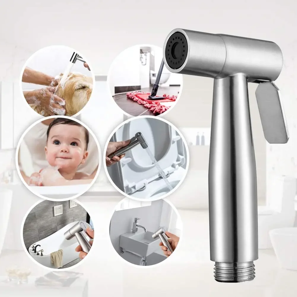 Handheld Toilet Bidet Faucet Sprayer Stainless Steel Bathroom Bidet Spraye Set Hand Sprayer Shower Head Self Cleaning No Punch 3