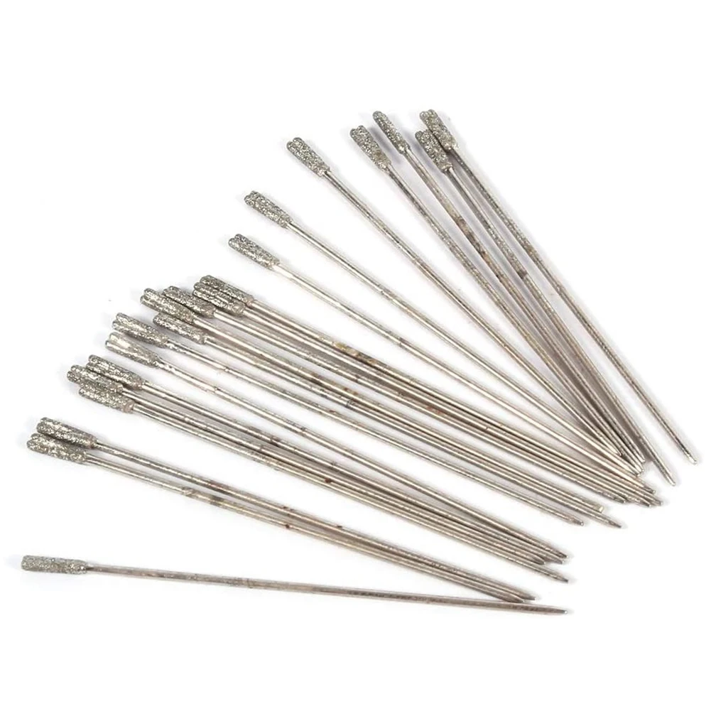 20pcs 1mm Diamond Coated Lapidary Drill Bits Solid Bits Needle For Jewelry Ceramic Agate Jade Amber Crystal Drilling Tool