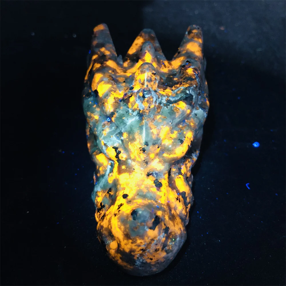 Large Crystal  Dragon Head Skull Statue Natural Gemstone Yooperlite Carved Healing Animal Sculpture Craft Home Room Desk Gift 6