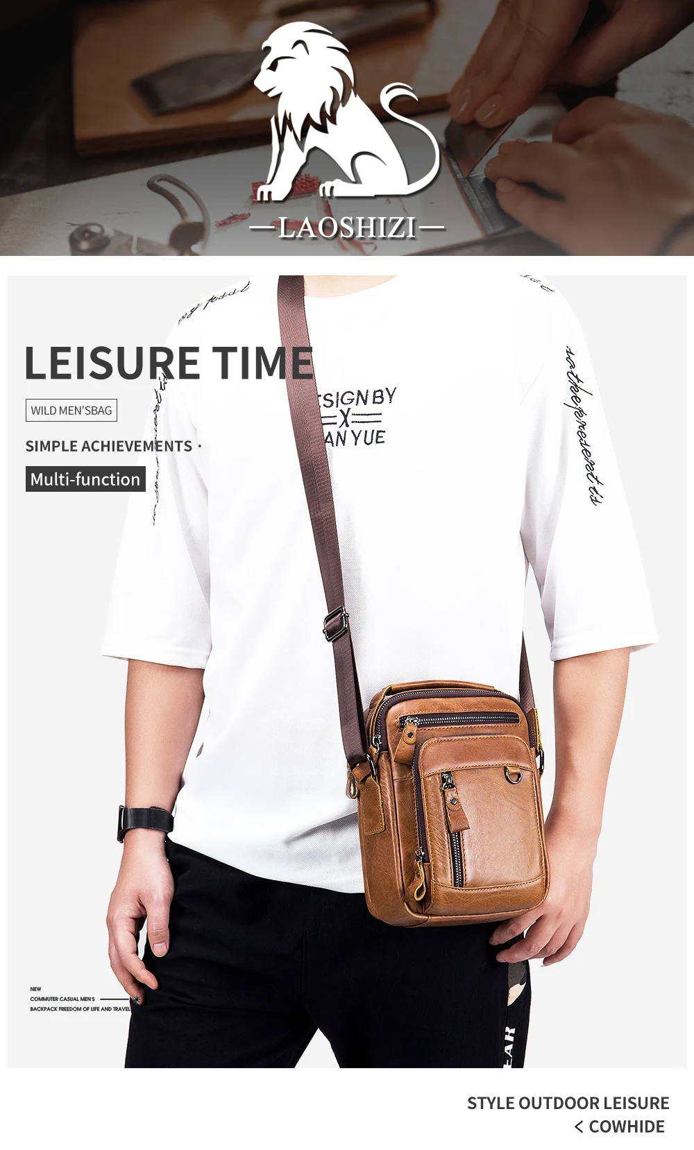 Genuine Leather Mens Crossbody Messenger Bag - Small Designer Shoulder Bag