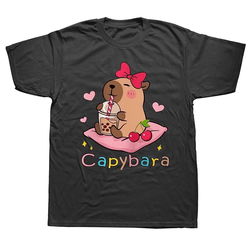 Kapibara Cartoon Lustiges Tier Grafik T-Shirt Kurzarm Humor Streetwear T-Shirt Locker Sitzende Kleidung für Männer und Frauen