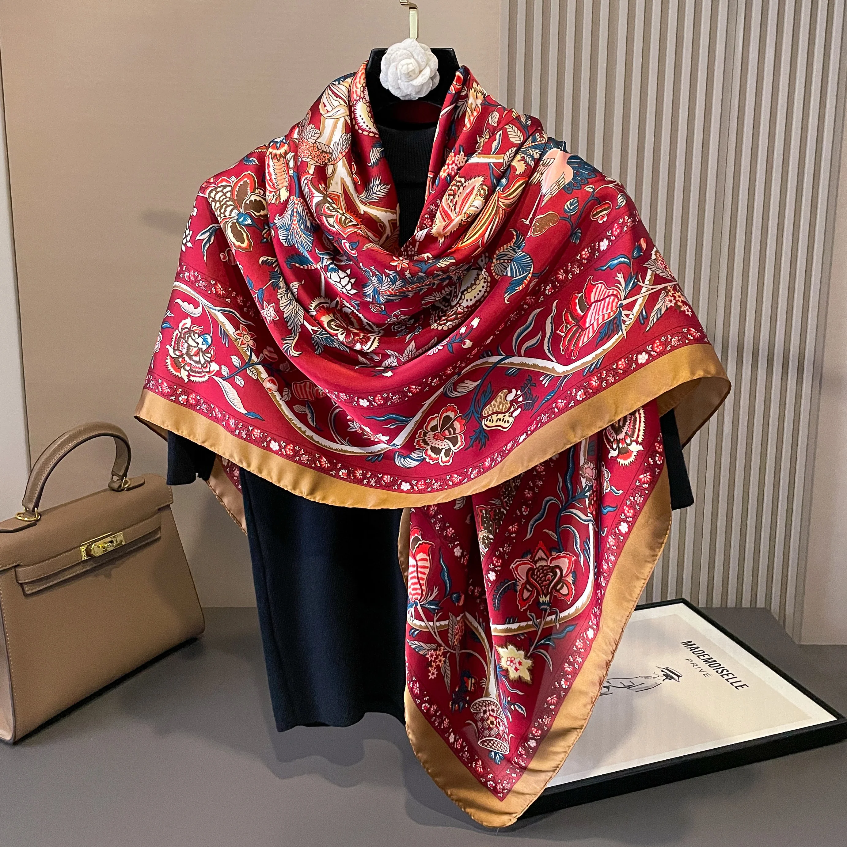 Four Seasons New Women Silk Square Scarf Hijab Female Design Print Lady Shawl Wraps Foulard Sun Protection Headbands Bandana